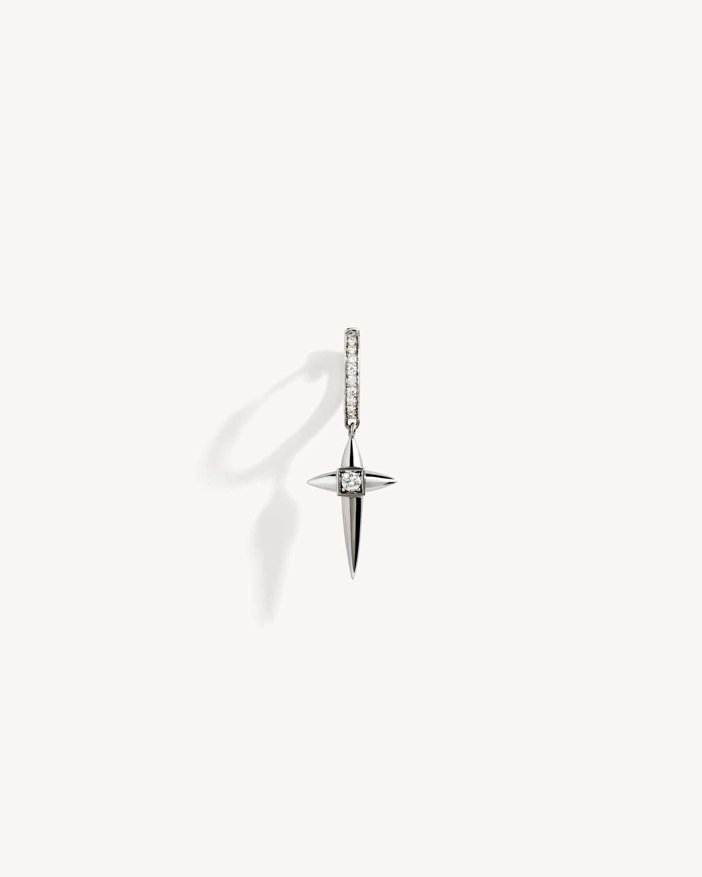 Rockaway Mini Cross Hoop Earring - Silver & Diamonds