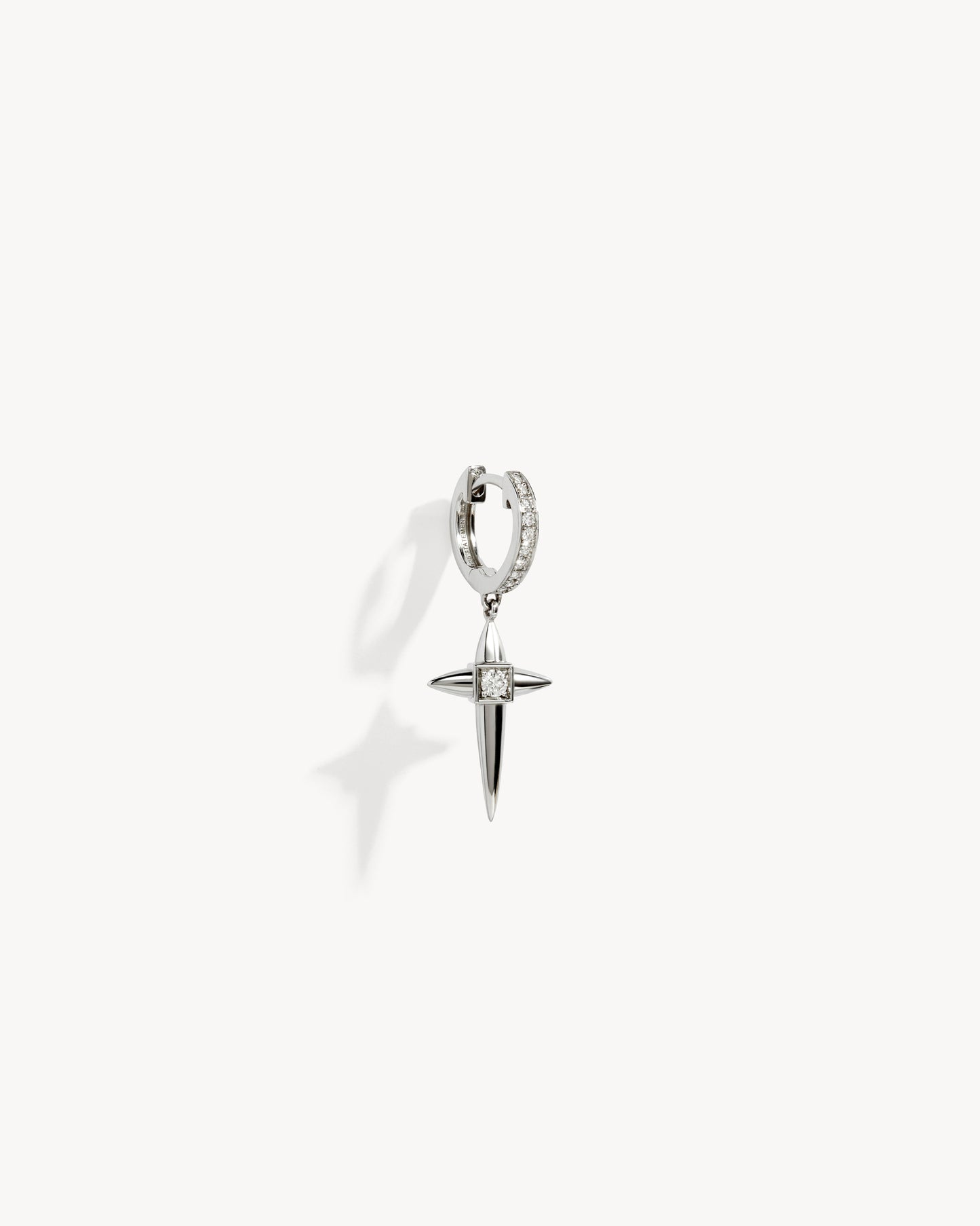 Rockaway Mini Cross Hoop Earring - Silver & Diamonds