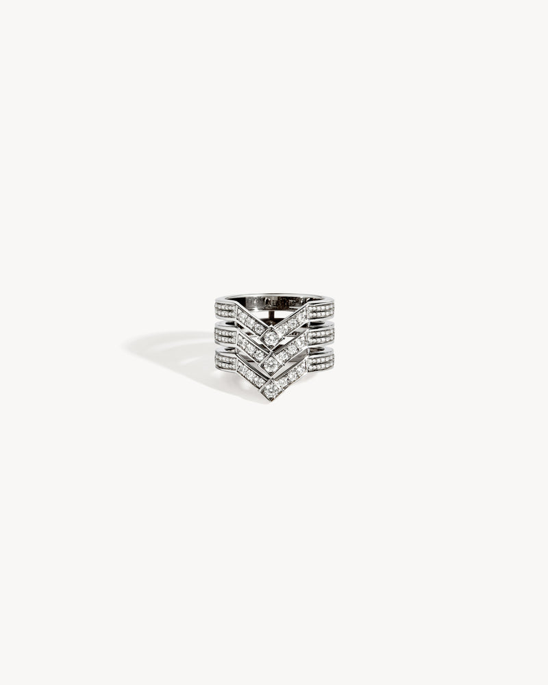 Stairway 3 Rows Ring - Silver & Diamonds - Image 1