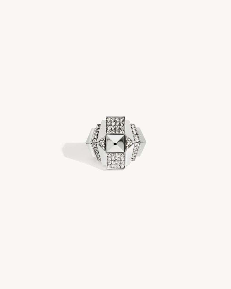 Rockaway Pyramid Half Paved Ring - Silver & Diamonds - Image 1