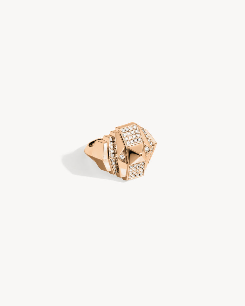 Rockaway Mini Pyramid Half Paved Ring - Pink Gold & Diamonds - Image 2