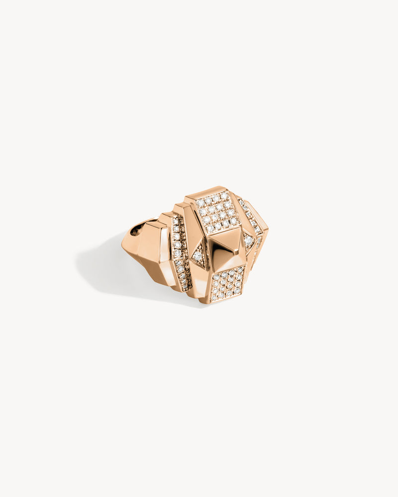 Rockaway Mini Pyramid Half Paved Ring - Pink Gold & Diamonds - Image 2