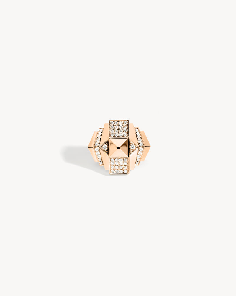 Rockaway Mini Pyramid Half Paved Ring - Pink Gold & Diamonds - Image 1