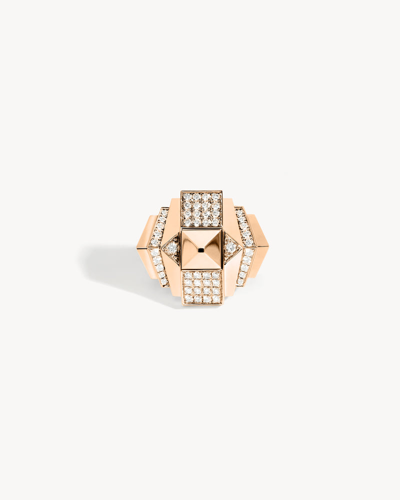 Rockaway Mini Pyramid Half Paved Ring - Pink Gold & Diamonds - Image 1