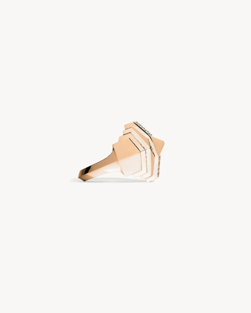 Rockaway Mini Pyramid Half Paved Ring - Pink Gold & Diamonds - Image 3