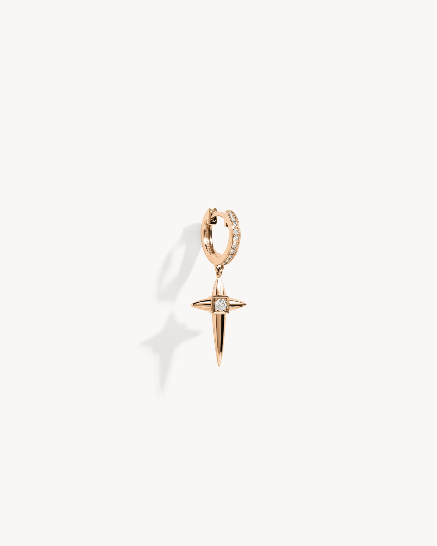Rockaway Mini Cross Hoop Earring - Pink Gold & Diamonds