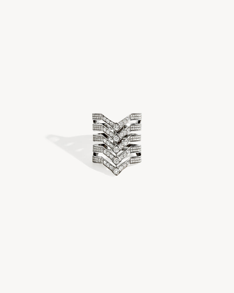 Stairway 5 Rows Ring - Silver & Diamonds - Image 1