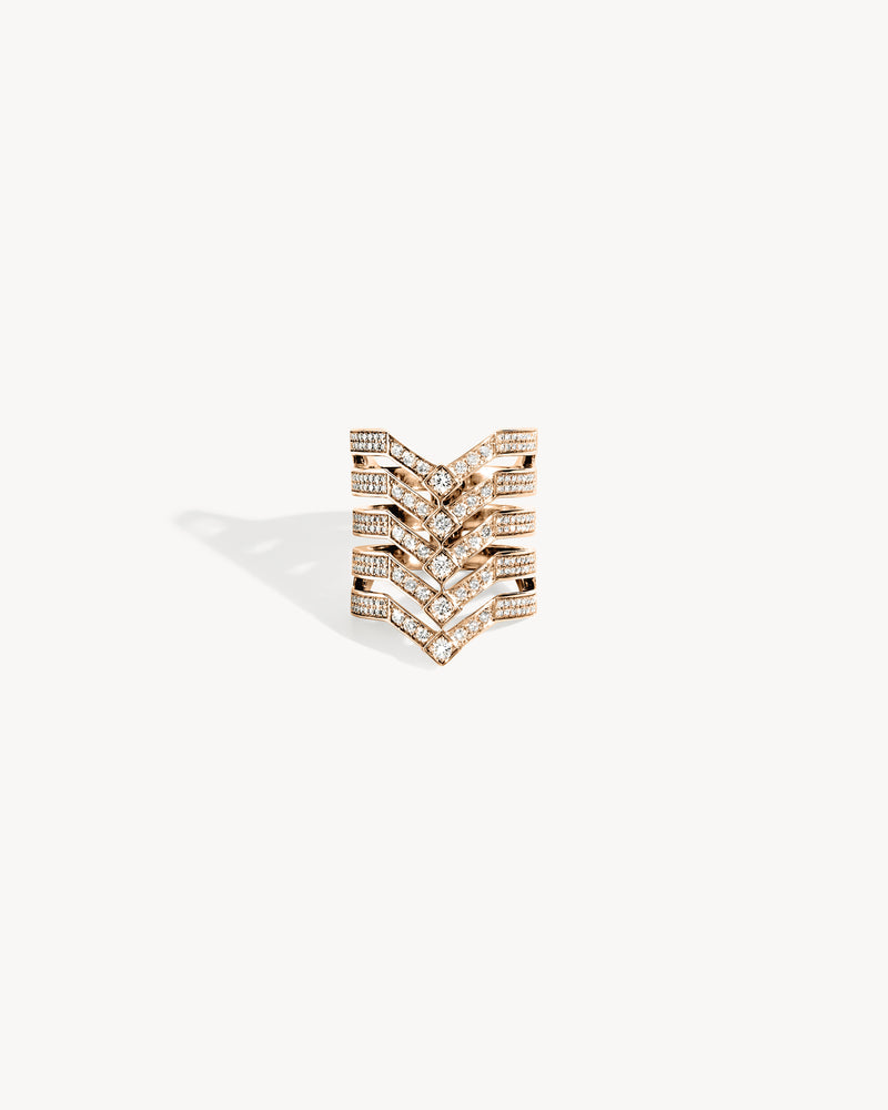 Stairway 5 Rows Ring - Pink Gold & Diamonds - Image 1