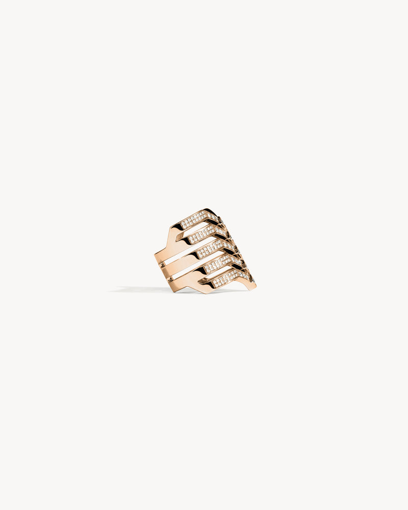 Stairway 5 Rows Ring - Pink Gold & Diamonds - Image 2