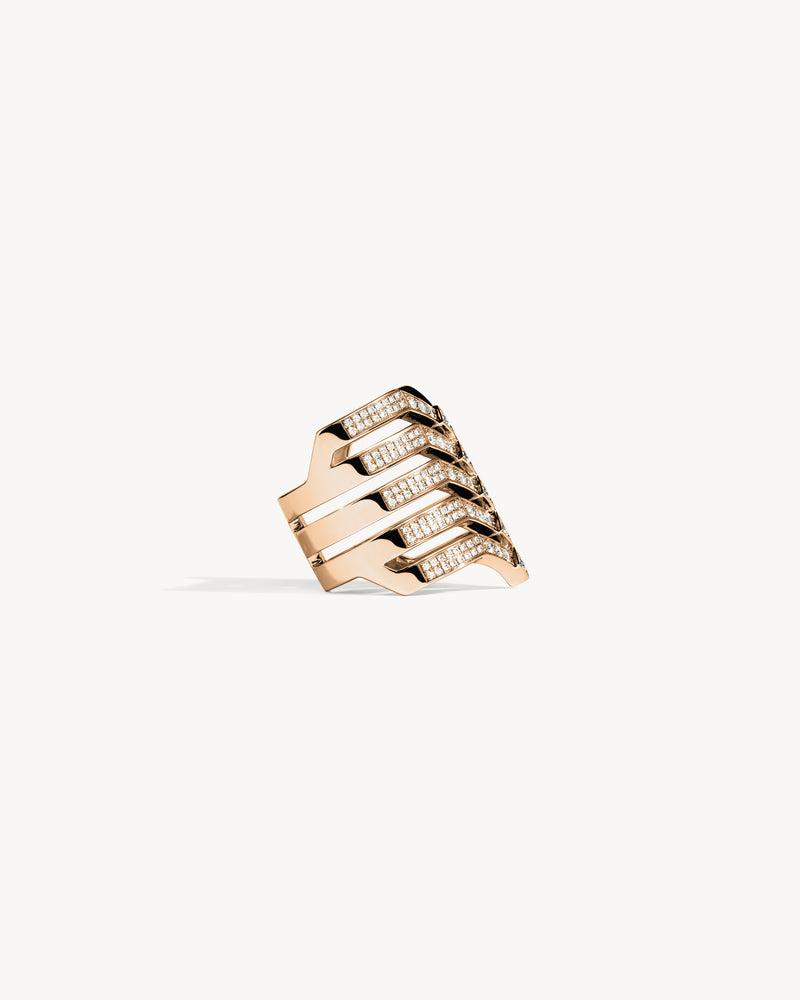 Stairway 5 Rows Ring - Pink Gold & Diamonds - Image 2