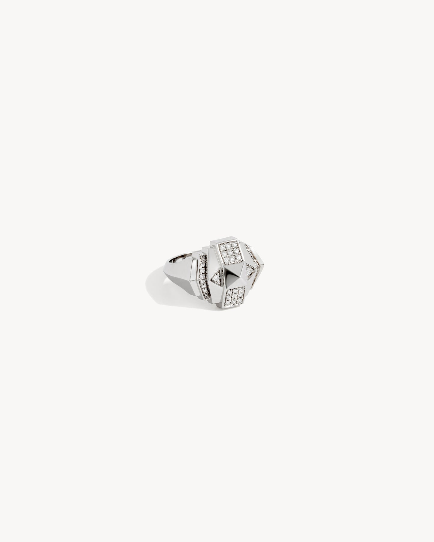 Rockaway Mini Pyramid Half Paved Ring - Silver & Diamonds
