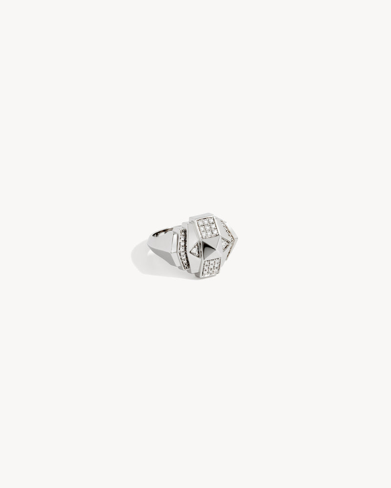 Rockaway Mini Pyramid Half Paved Ring - Silver & Diamonds - Image 3