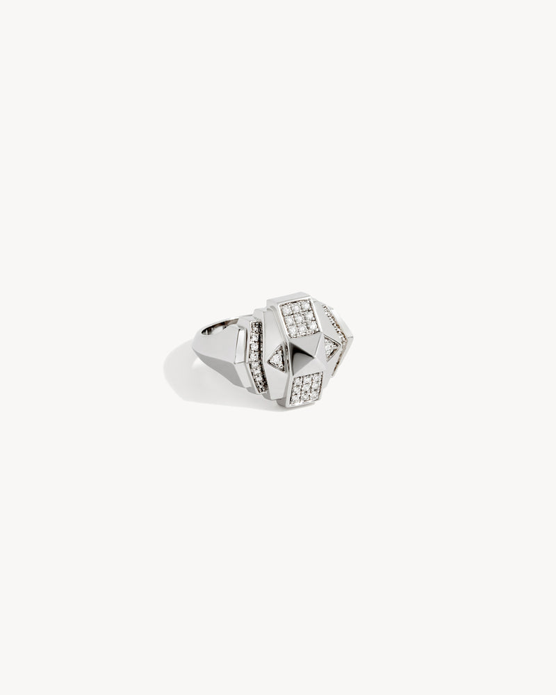 Rockaway Mini Pyramid Half Paved Ring - Silver & Diamonds - Image 3