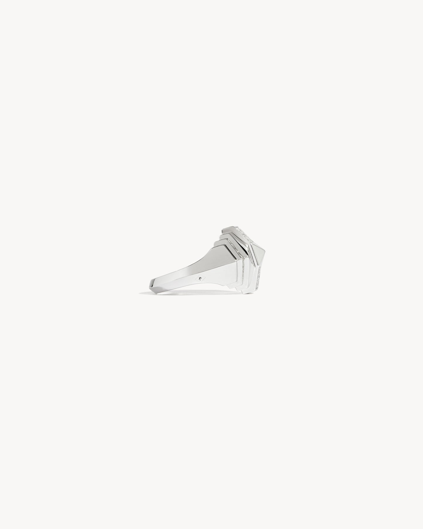 Rockaway Mini Pyramid Half Paved Ring - Silver & Diamonds