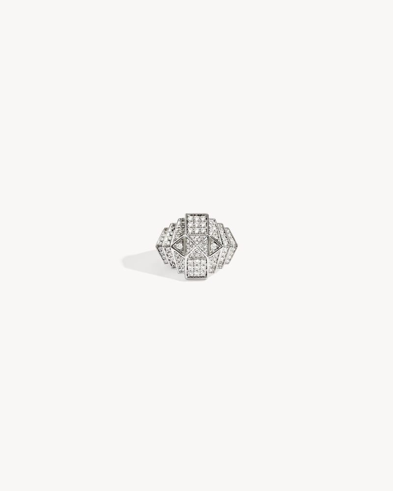 Rockaway Mini Pyramid Ring - Silver & Diamonds - Image 1