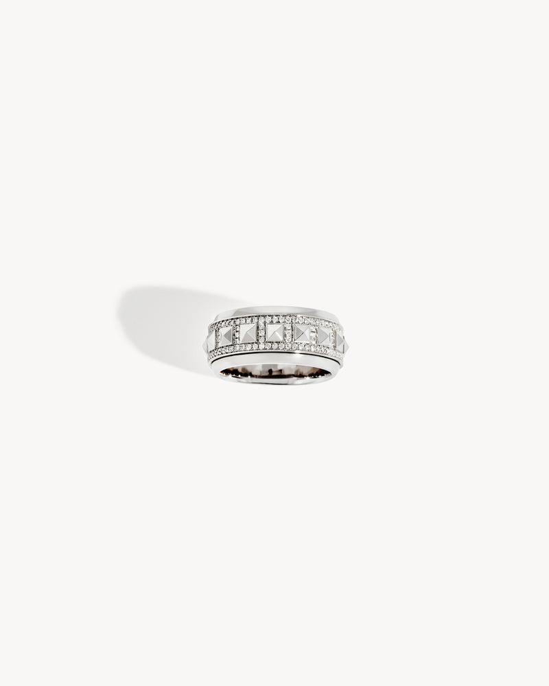 Rockaway Spinner Half Paved Ring - Silver & Diamonds - Image 1