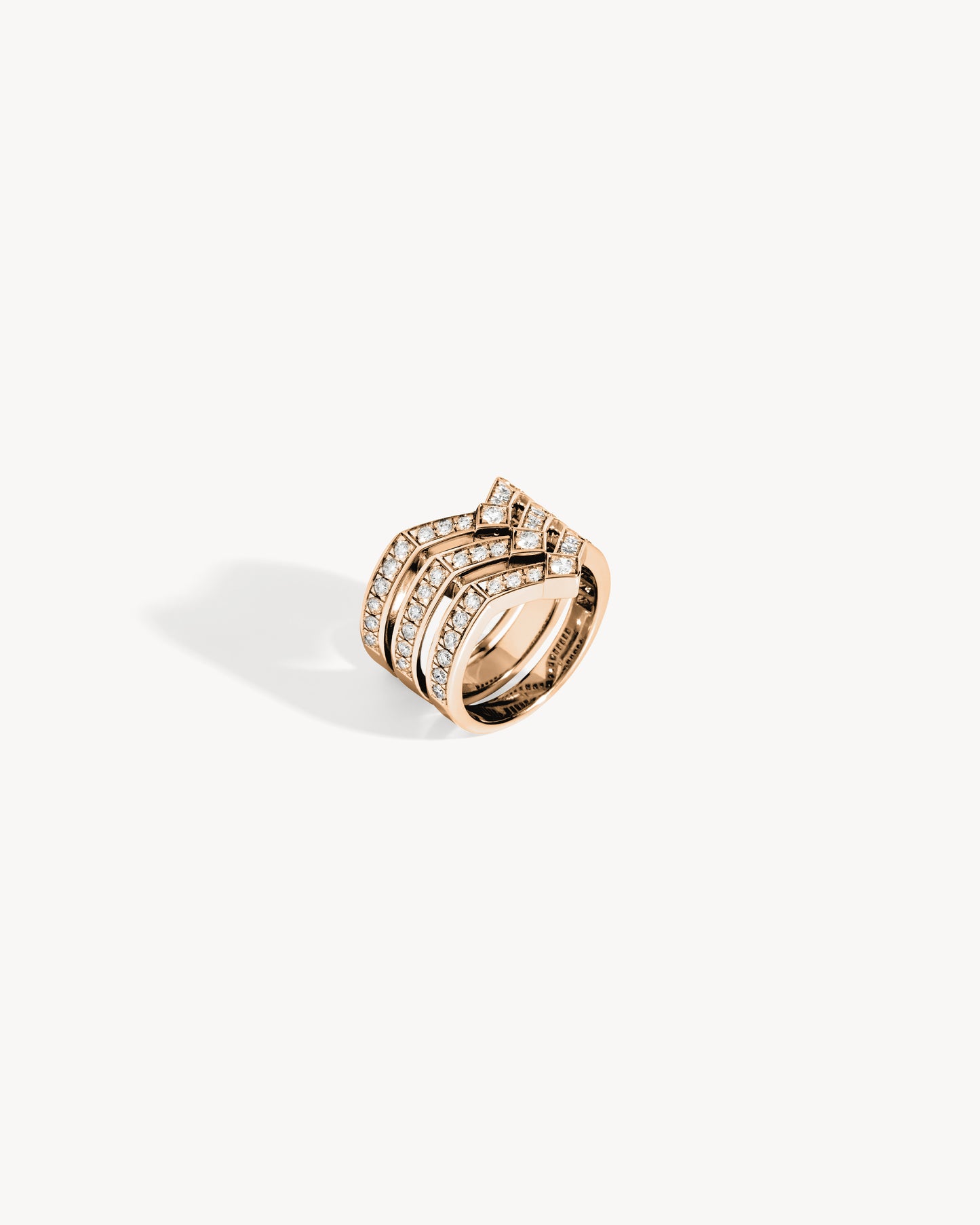 Stairway 3 Rows Ring - Pink Gold & Diamonds
