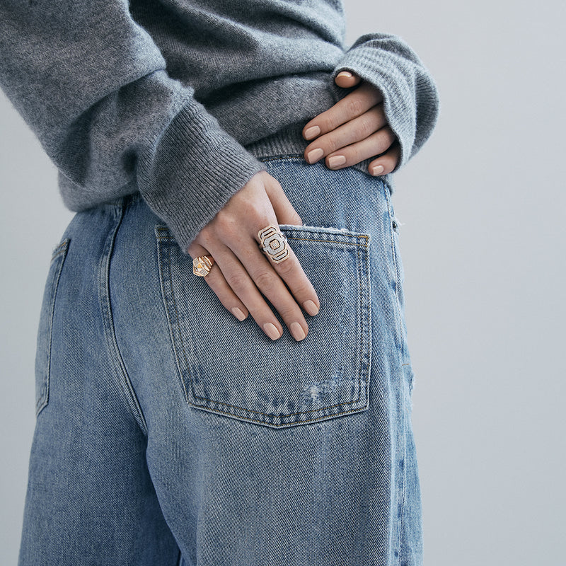 Bague Rockaway Mini Pyramide Semi Pavée - Or Rose & Diamants - Image 2