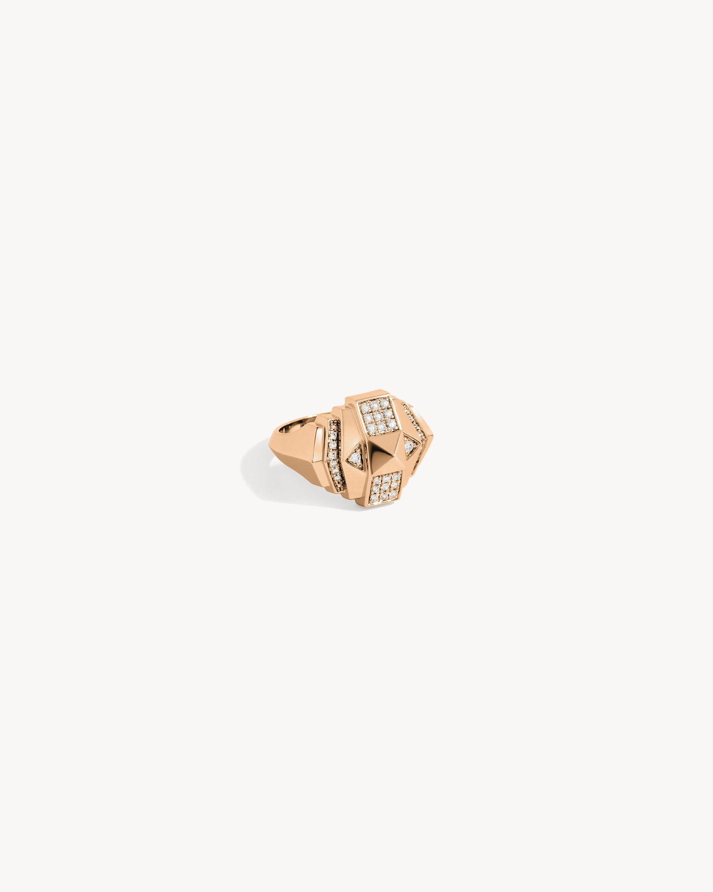 Rockaway Mini Pyramid Half Paved Ring - Pink Gold & Diamonds