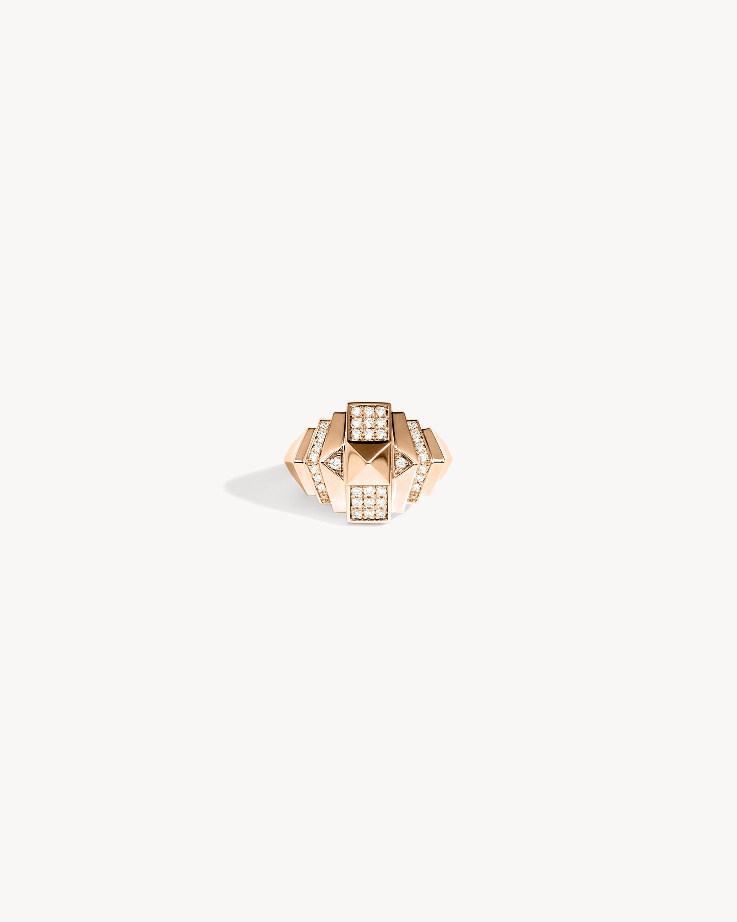 Rockaway Mini Pyramid Half Paved Ring - Pink Gold & Diamonds