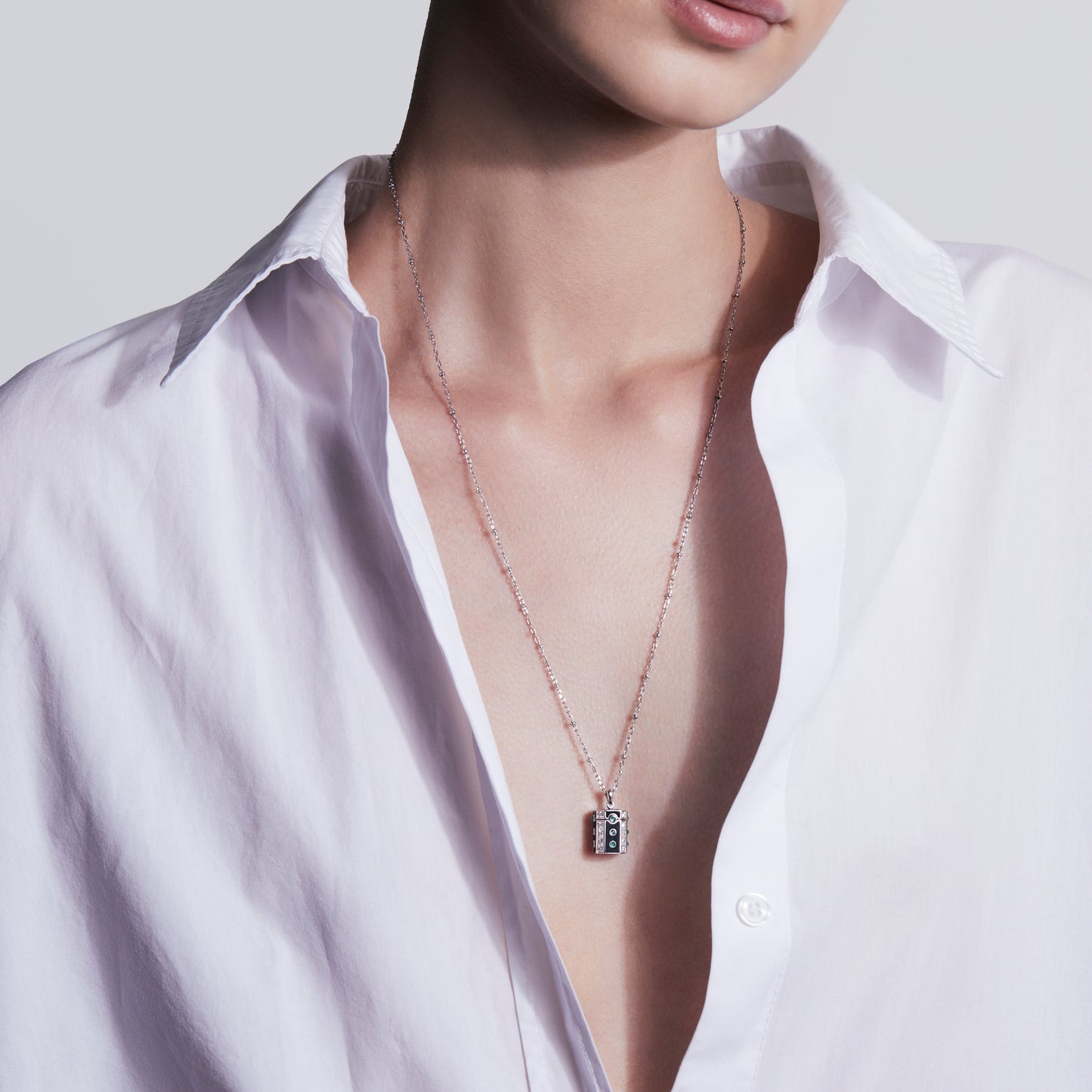 Wish Box Luck Necklace - Silver, Enamel, Emaralds & Diamonds