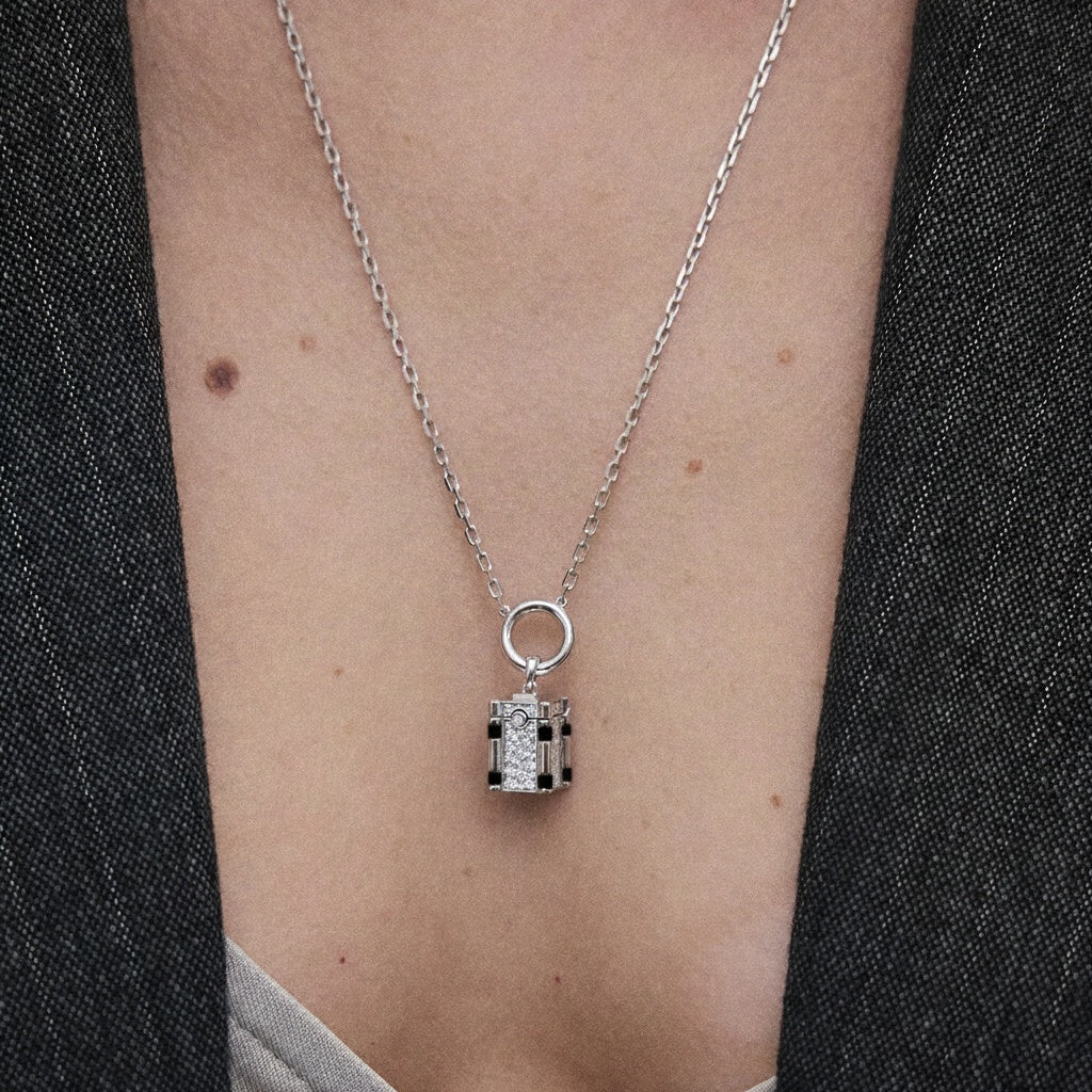 Wish Box Hope Necklace - Silver, Black Agate & Diamonds