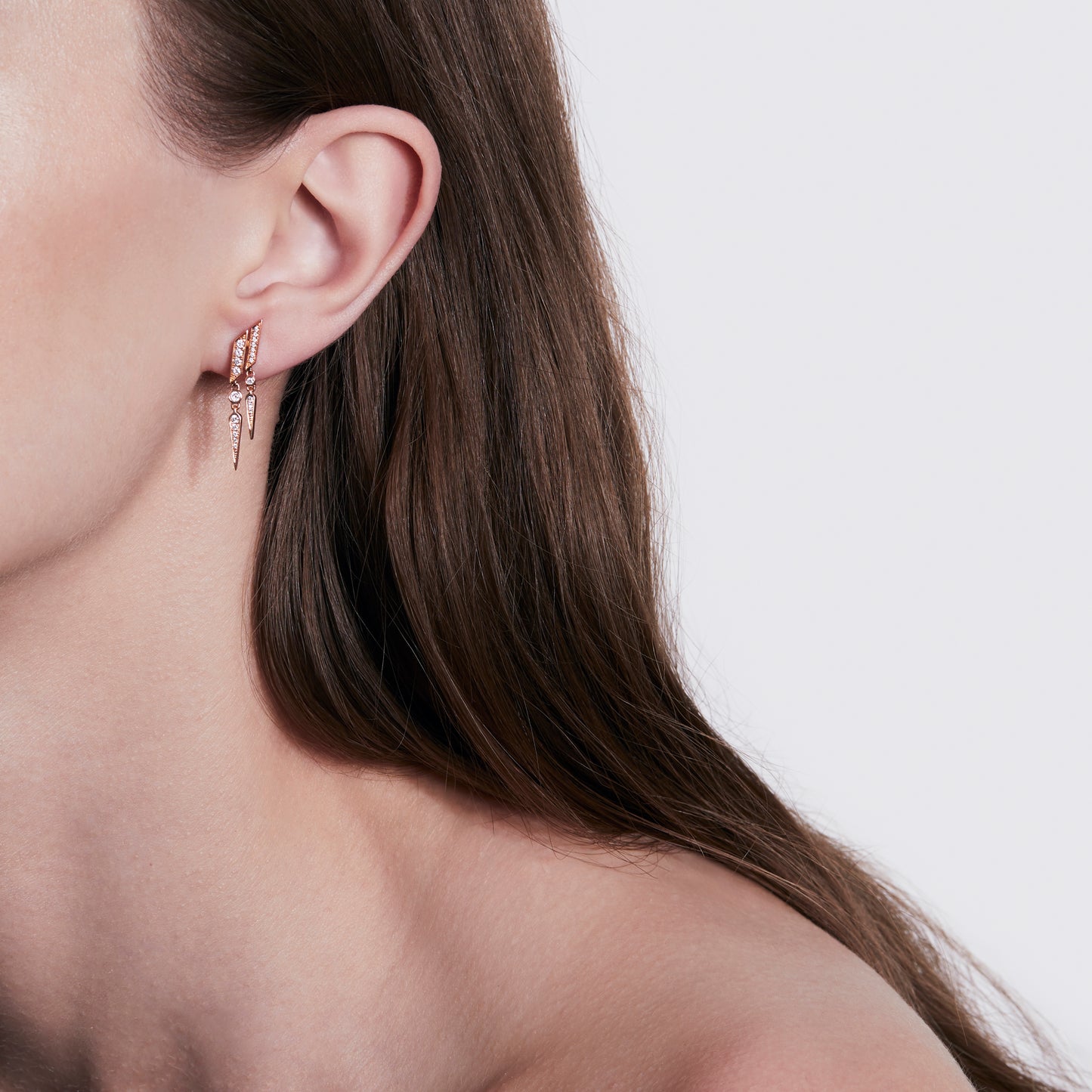 Boucle d'oreille Anyway double goutte - Or Rose & Diamants