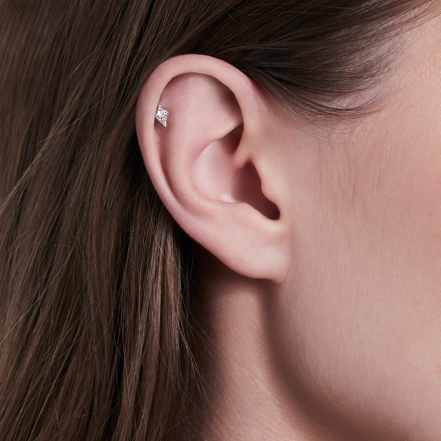 Stairway Rhombus Piercing - Pink Gold & Diamonds