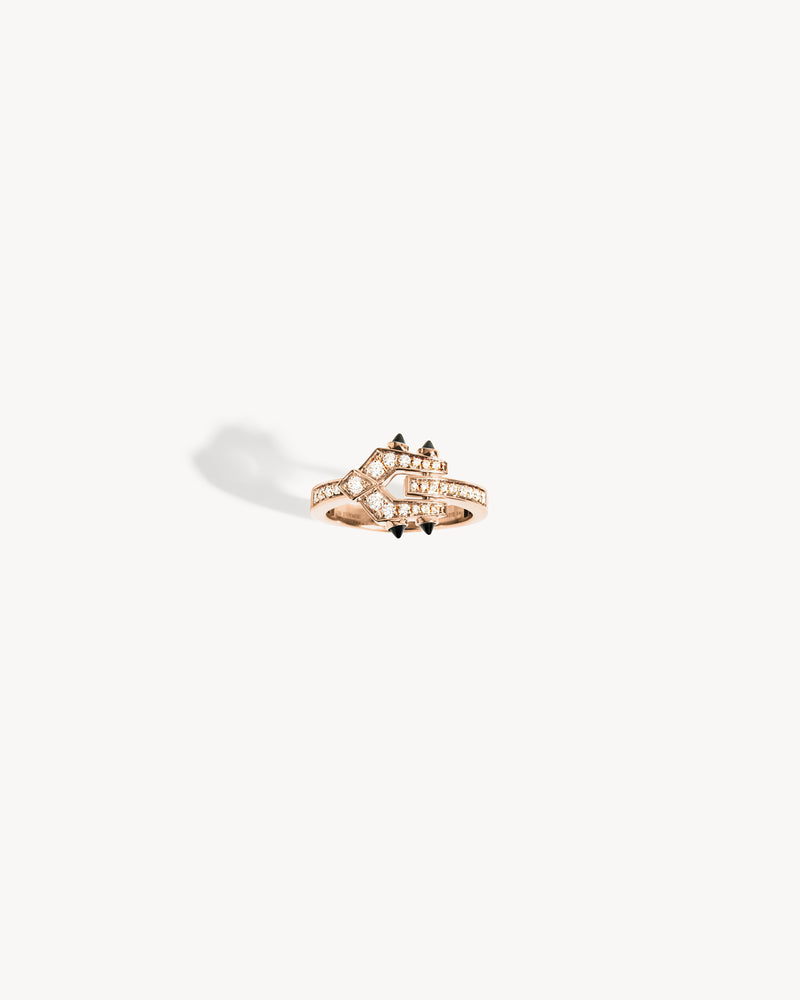 Mini Spike Ring - Pink Gold, Black Agates & Diamonds - Image 3