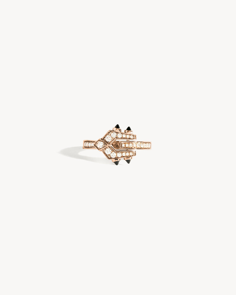Mini Spike Ring - Pink Gold, Black Agates & Diamonds - Image 1