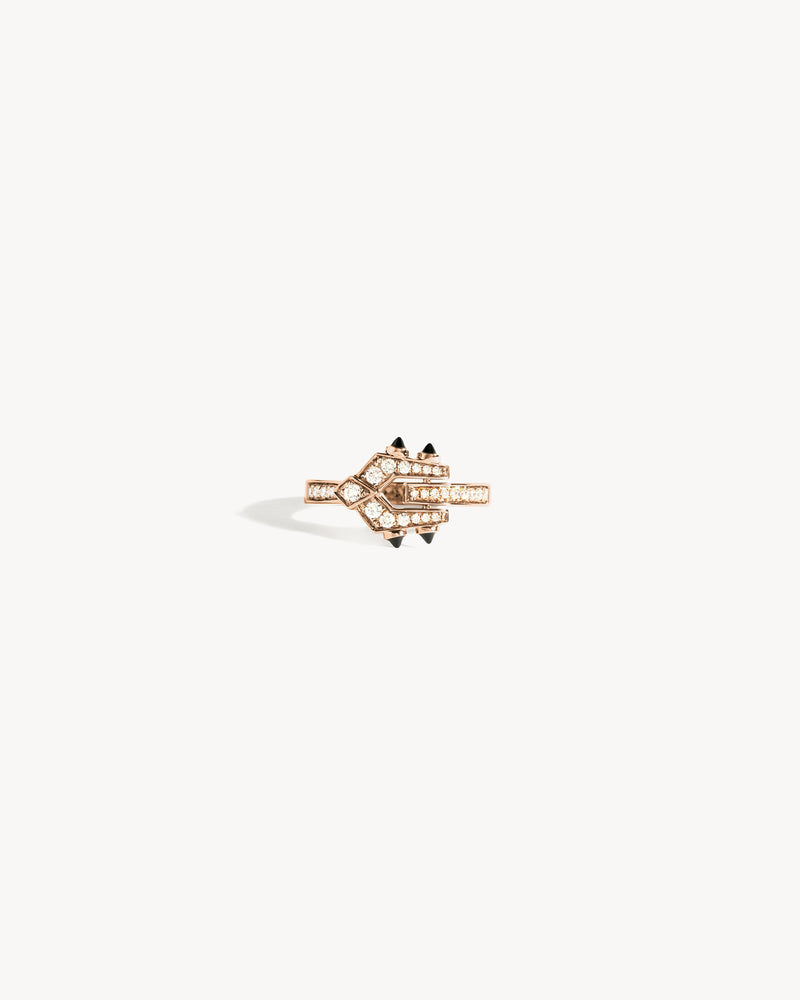 Mini Spike Ring - Pink Gold, Black Agates & Diamonds - Image 1