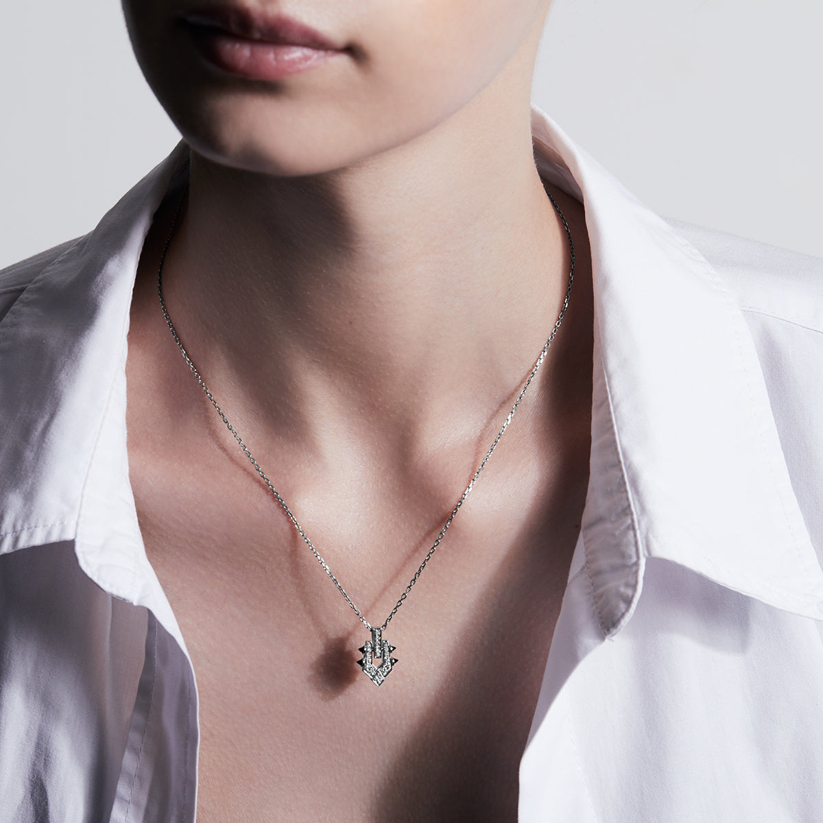 Spike Necklace - Silver, Black Agates & Diamonds