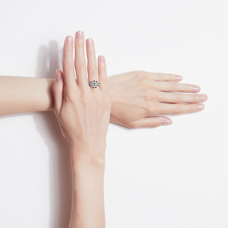 Mini Spike Ring - Silver, Black Agates & Diamonds - Image 2