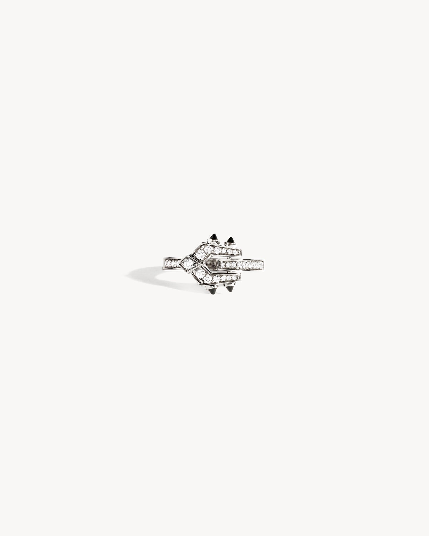 Bague Mini Spike - Argent, Agates Noires & Diamants