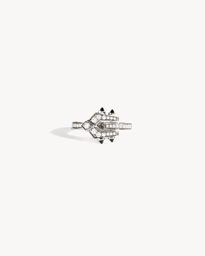 Mini Spike Ring - Silver, Black Agates & Diamonds - Image 1