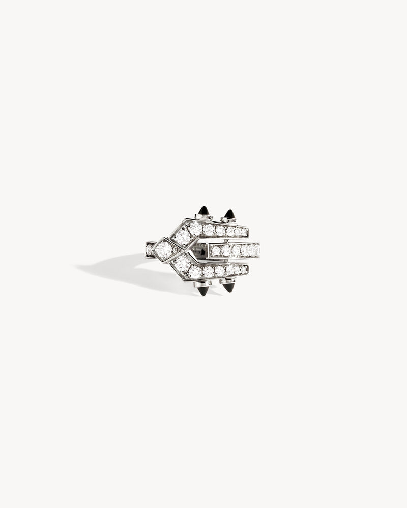 Spike Ring - Silver, Black Agates & Diamonds - Image 1