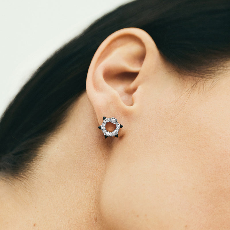 Spike Stud - Silver, Black Agates & Diamonds - Image 2