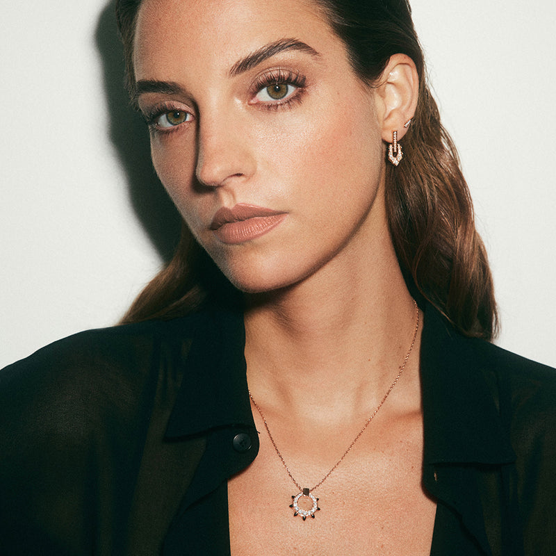 Spke Circle Necklace - Pink Gold, Black Agates & Diamonds - Image 2