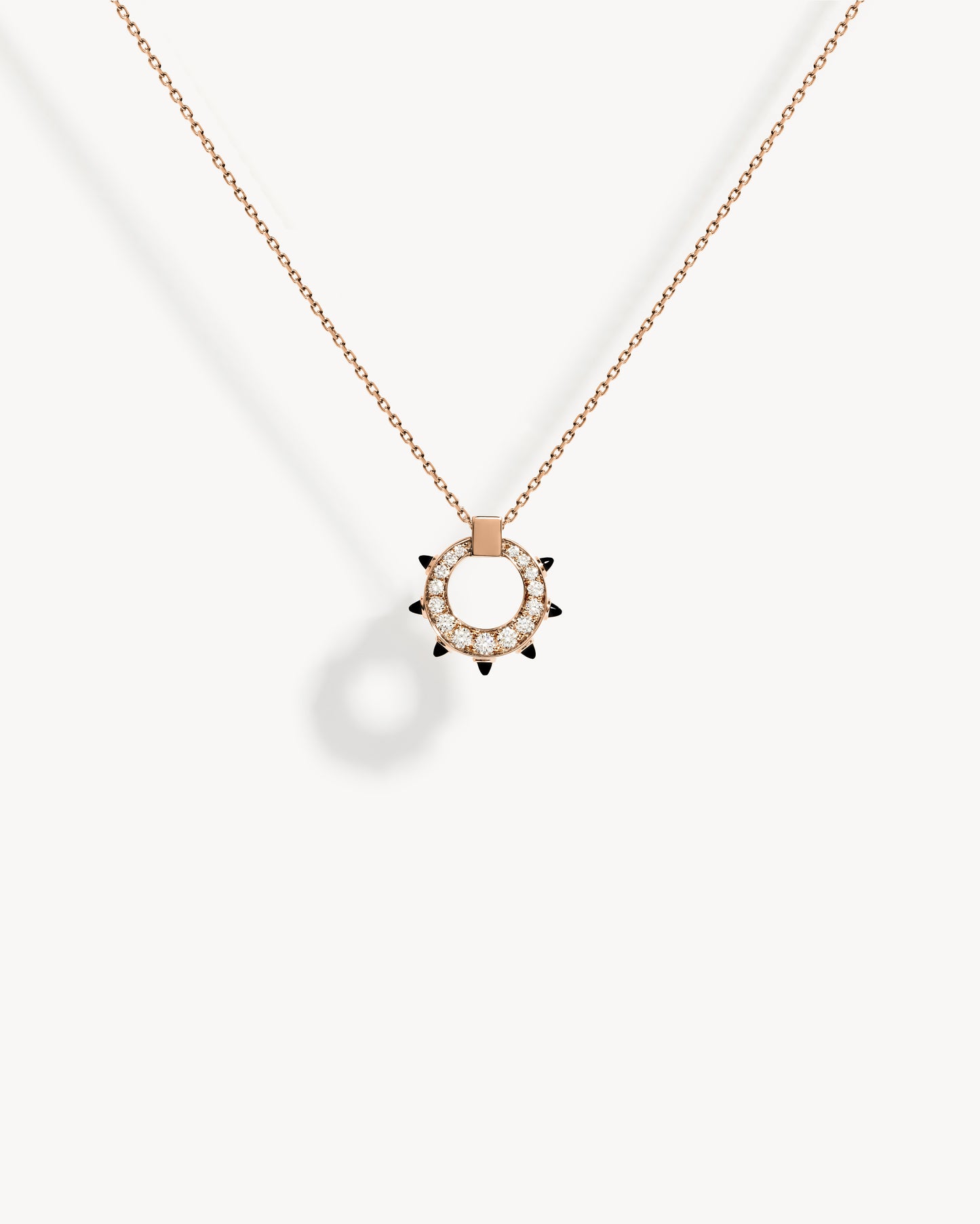 Spke Circle Necklace - Pink Gold, Black Agates & Diamonds