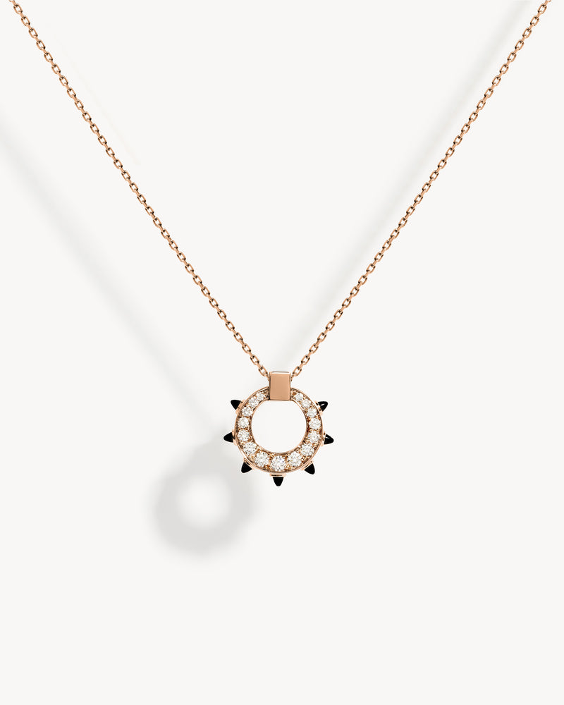 Spke Circle Necklace - Pink Gold, Black Agates & Diamonds - Image 1