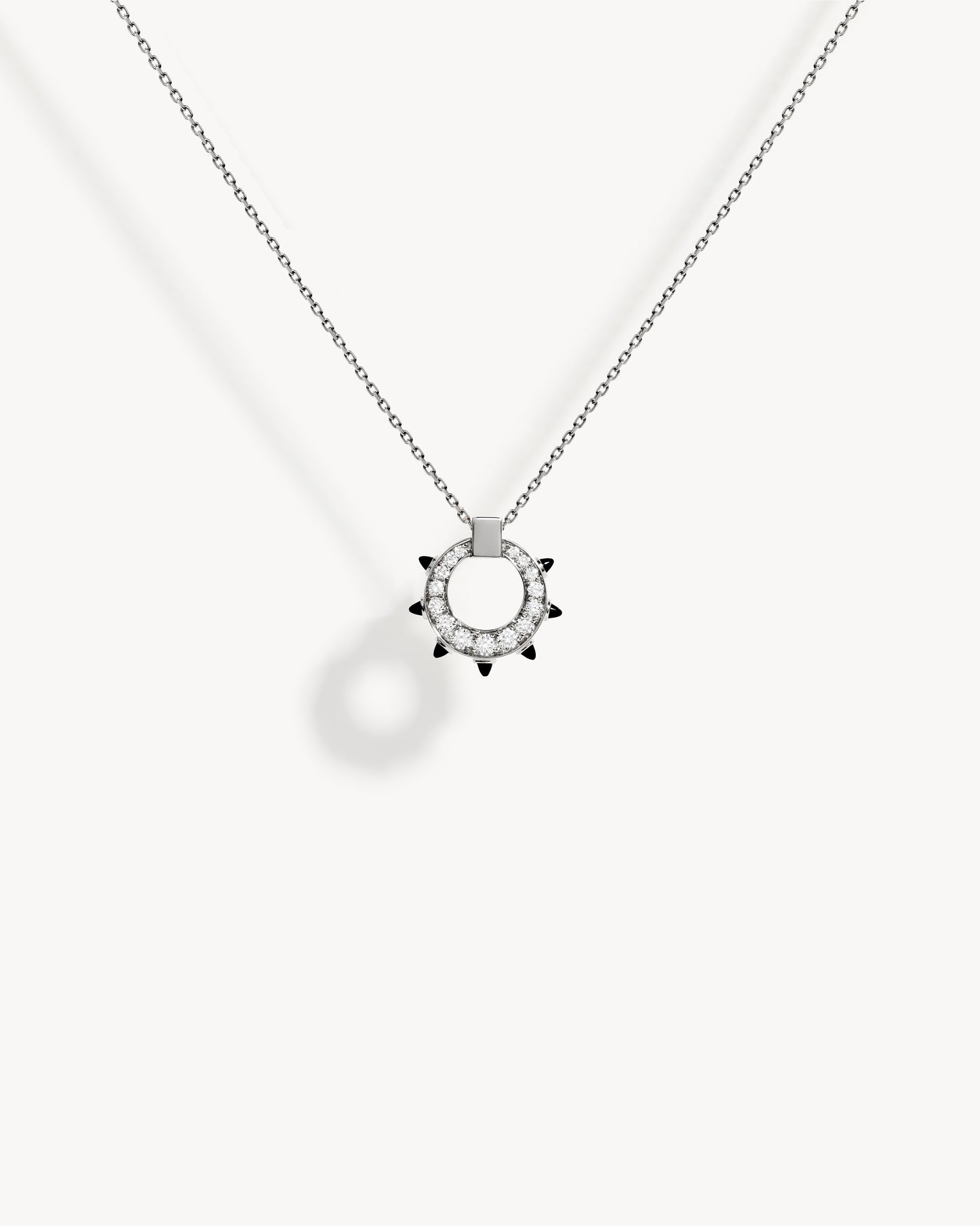 Collier Spike Cercle - Argent, Agates Noires & Diamants