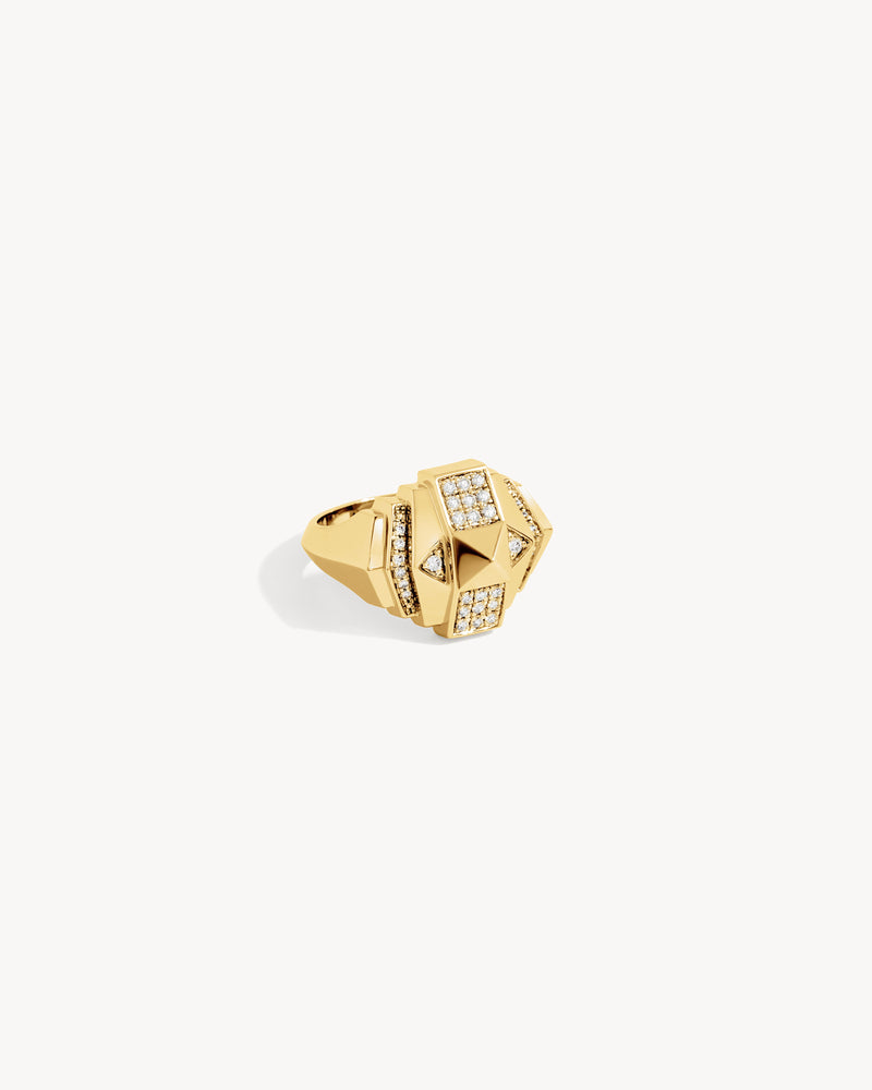 Rockaway Mini Pyramid Half Paved Ring - Yellow Gold & Diamonds - Image 3