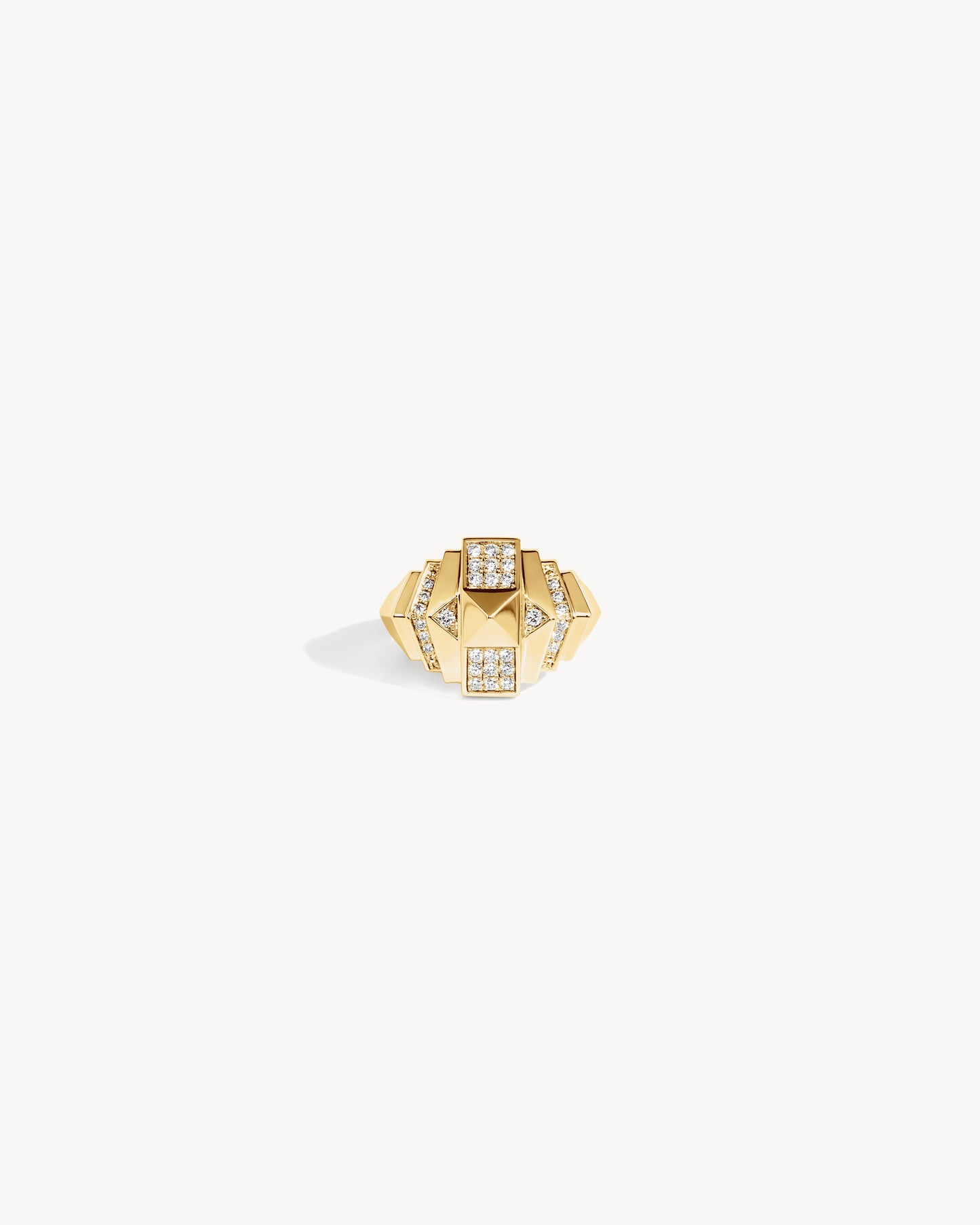 Rockaway Mini Pyramid Half Paved Ring - Yellow Gold & Diamonds