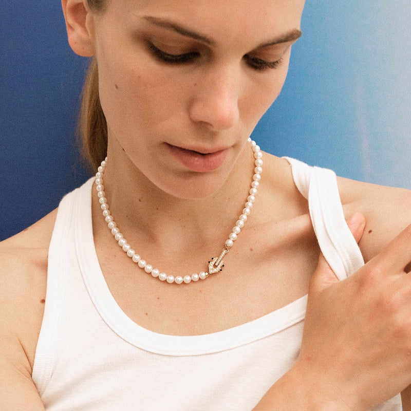 Spike Necklace - Yellow Gold, Pearls & Diamonds - Image 4