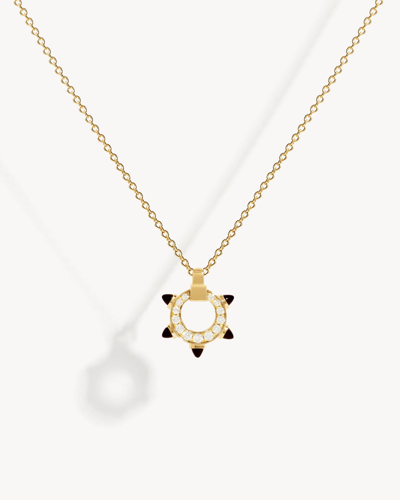 Spike Mini Circle Necklace - Yellow Gold, Black Agates & Diamonds - Image 1