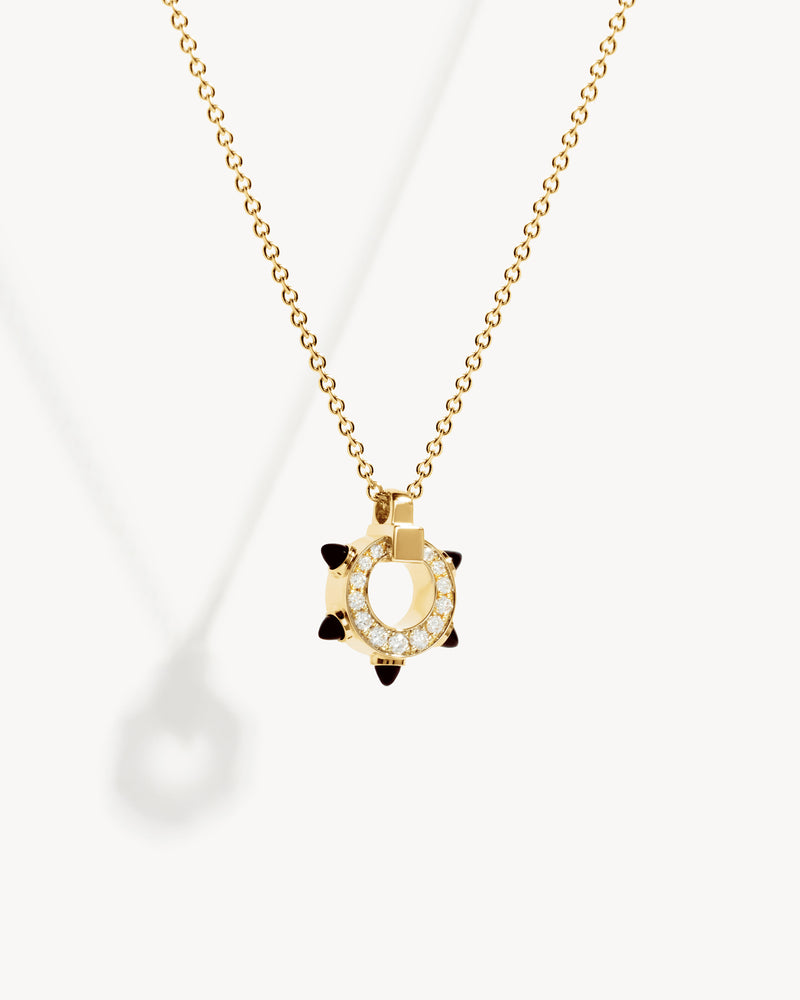 Spike Mini Circle Necklace - Yellow Gold, Black Agates & Diamonds - Image 3