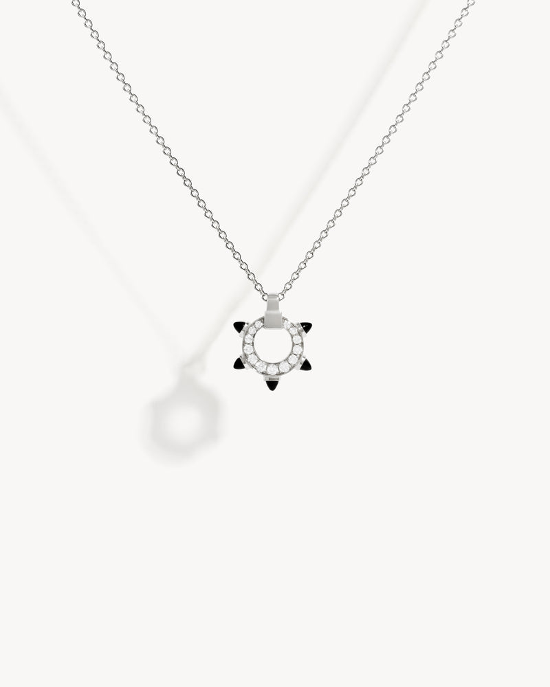 Spike Mini Circle Necklace - Silver, Black Agates & Diamonds - Image 1