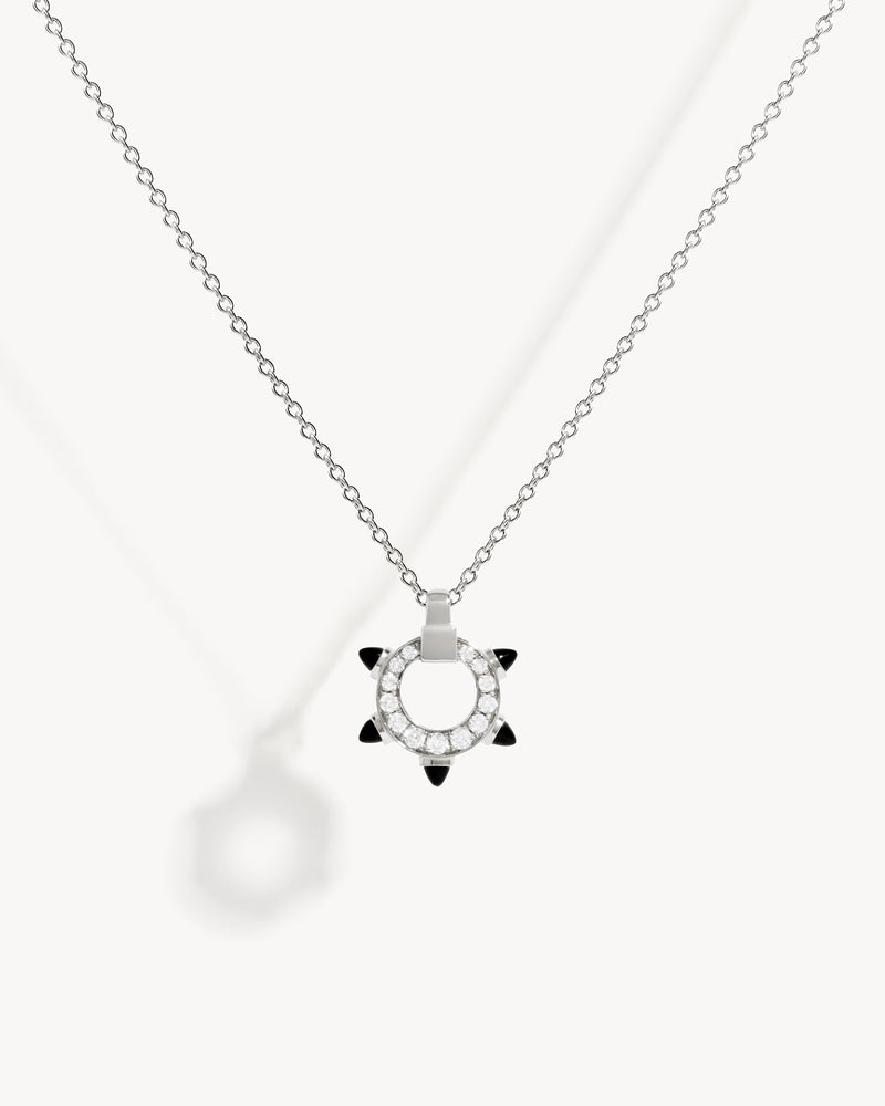 Spike Mini Circle Necklace - Silver, Black Agates & Diamonds - Image 1