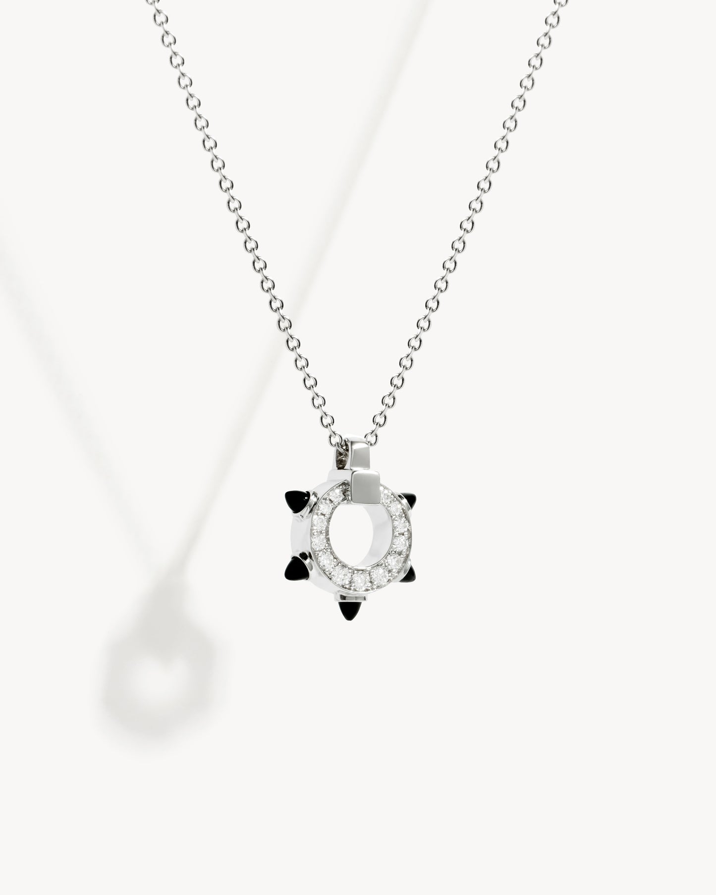 Spike Mini Circle Necklace - Silver, Black Agates & Diamonds