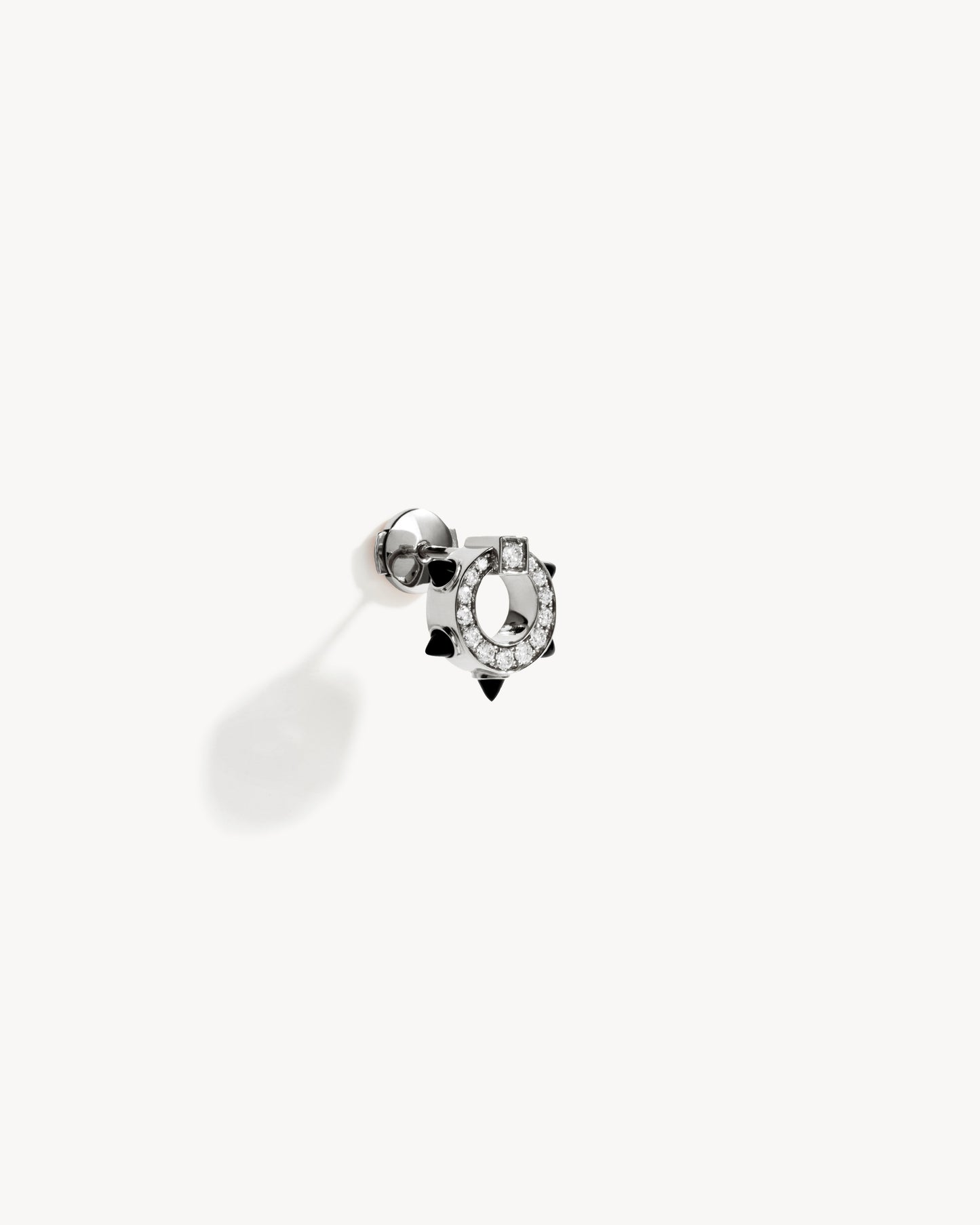 Spike Stud - Silver, Black Agates & Diamonds